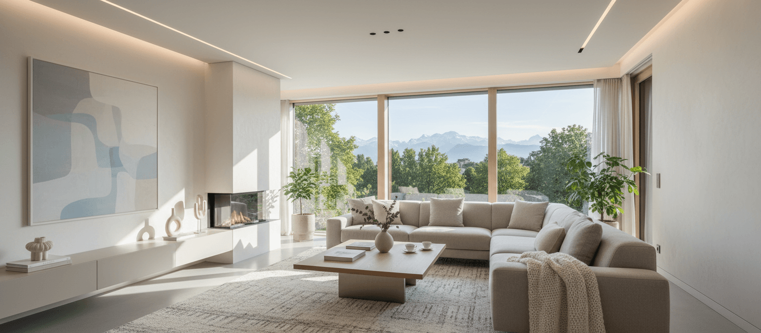 Modern living room with mountain view Modern living room with mountain view